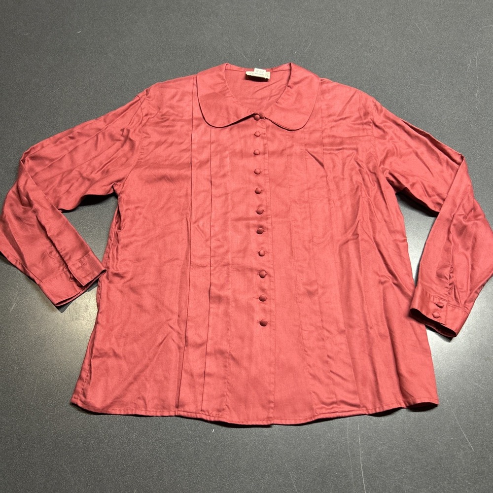 The Villager Pink Long Sleeve Blouse Size M VTG Designer Pleated Fabric Buttons